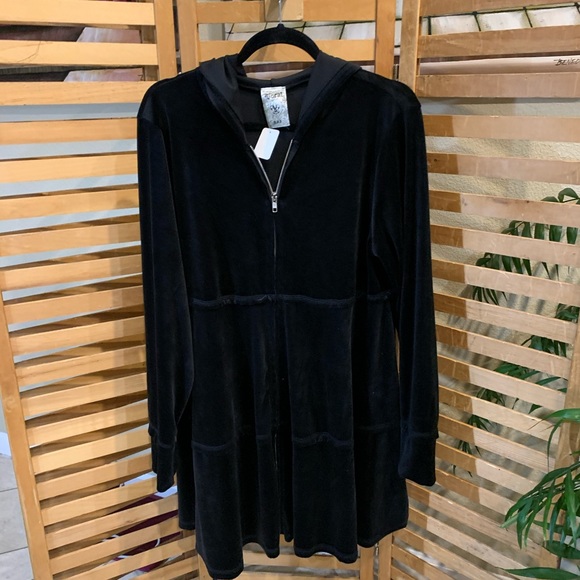 Vocal Tops - New vocal black velvet zip up jacket with hood.